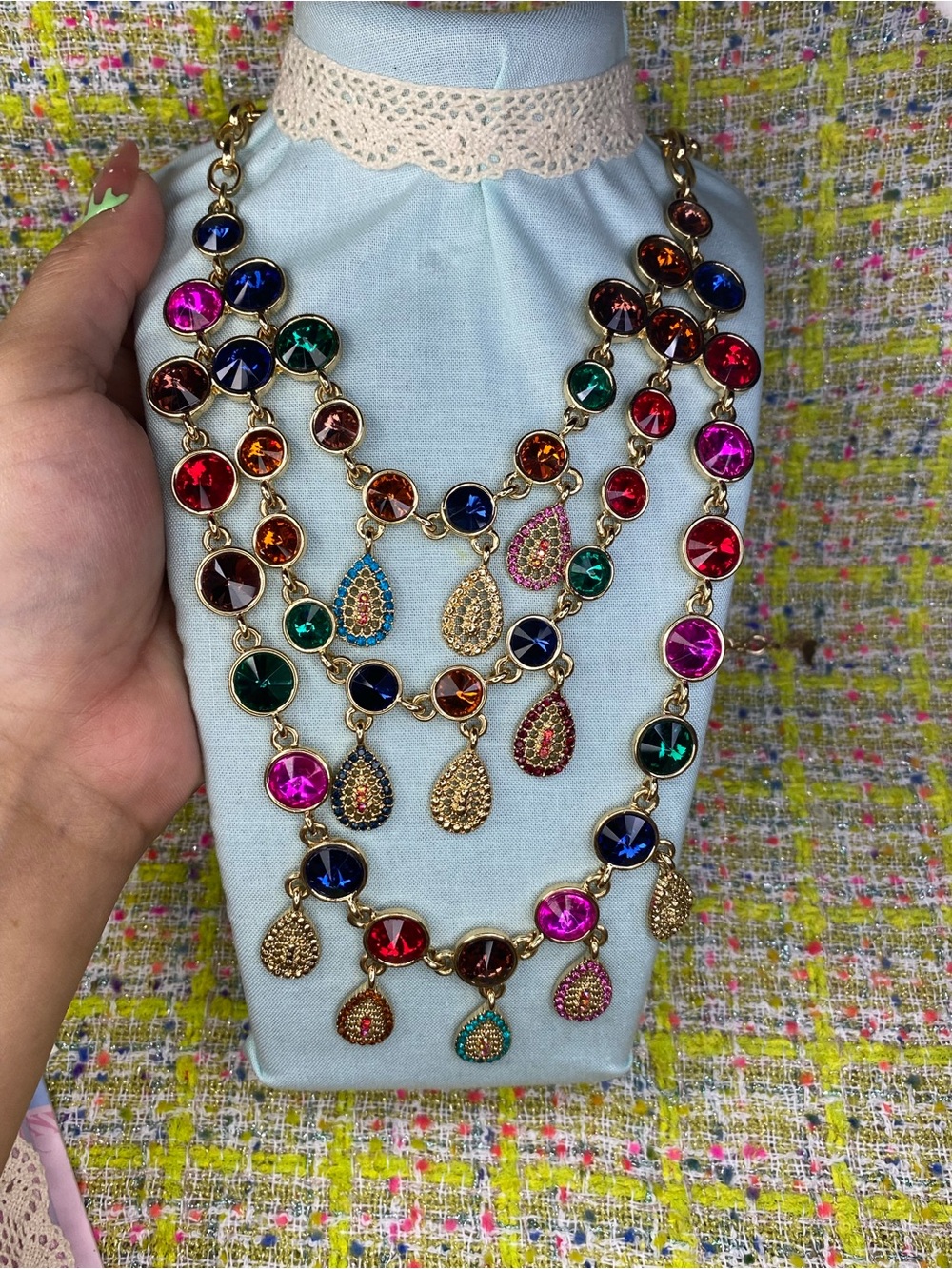 A great Multicolor Teardrop Crystal Statement Necklace - Women Jewelry